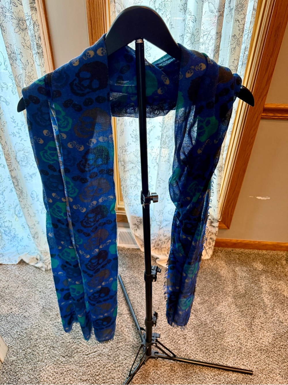 Blue Skull Print Lightweight Scarf - Women Accessories